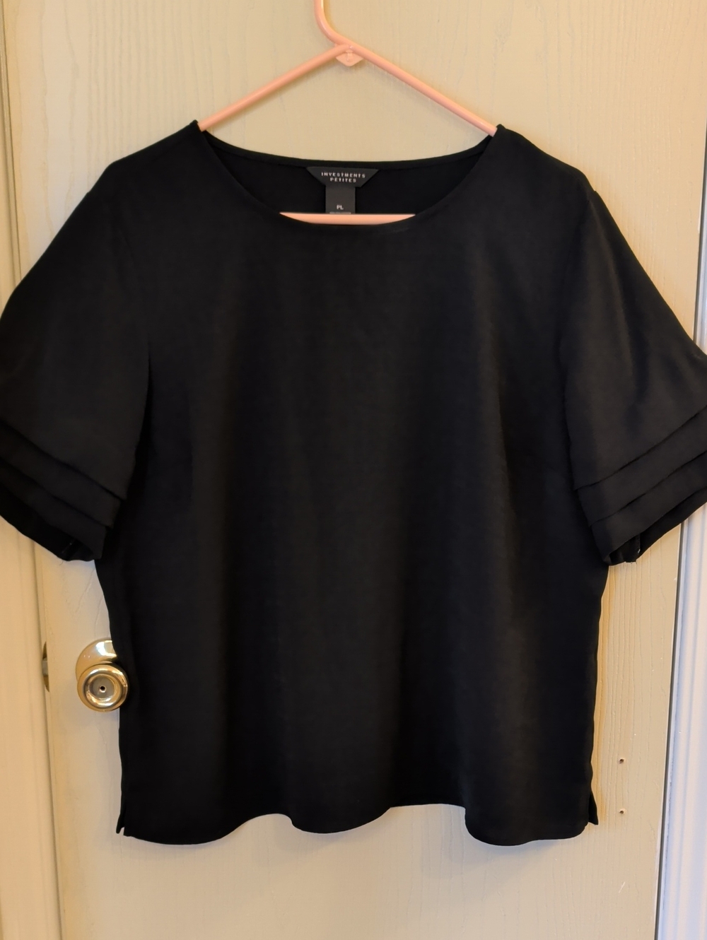 Investments Petites Black Top Petite Large Short Sleeve Layered Cuff Crew Neck